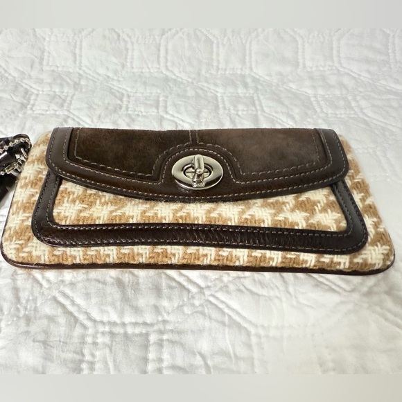 Coach Hamptons Vintage Mini Bag Y2K Brown Houndstooth Wool & Suede Turnlock - Picture 9 of 16